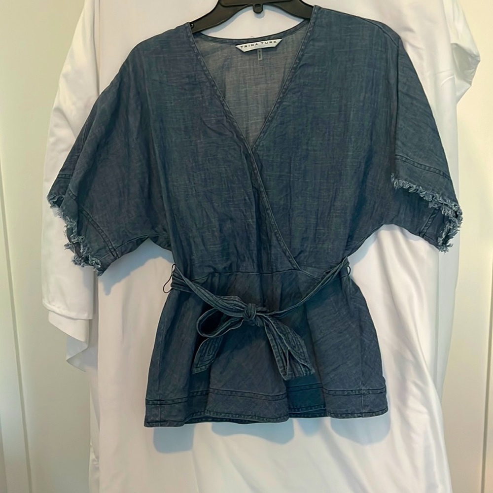 Belted denim shirt